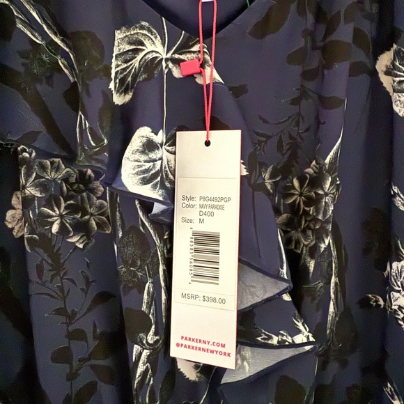 Parker Navy Paradise Floral Ruffle Midi Dress | NWT | Size M - Picture 5 of 6